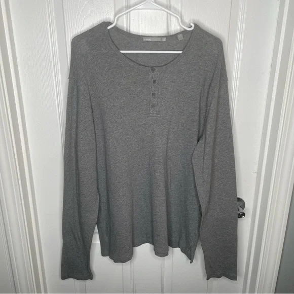 Vince Raw Edge Long Sleeve Henley T-Shirt in Gray L - Picture 3 of 15